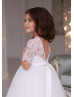 Short Sleeve Ivory Lace Tulle Long Flower Girl Dress